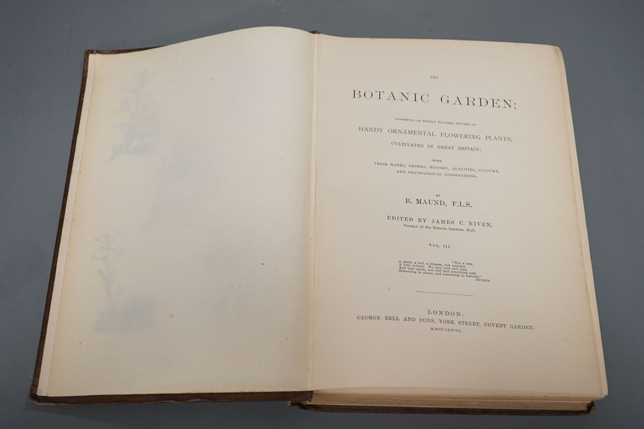Maund, B. - The Botanic Garden.....vol.III. 40 hand coloured plates (with guards); publisher's gilt pictorial and blind decorated cloth. 1878